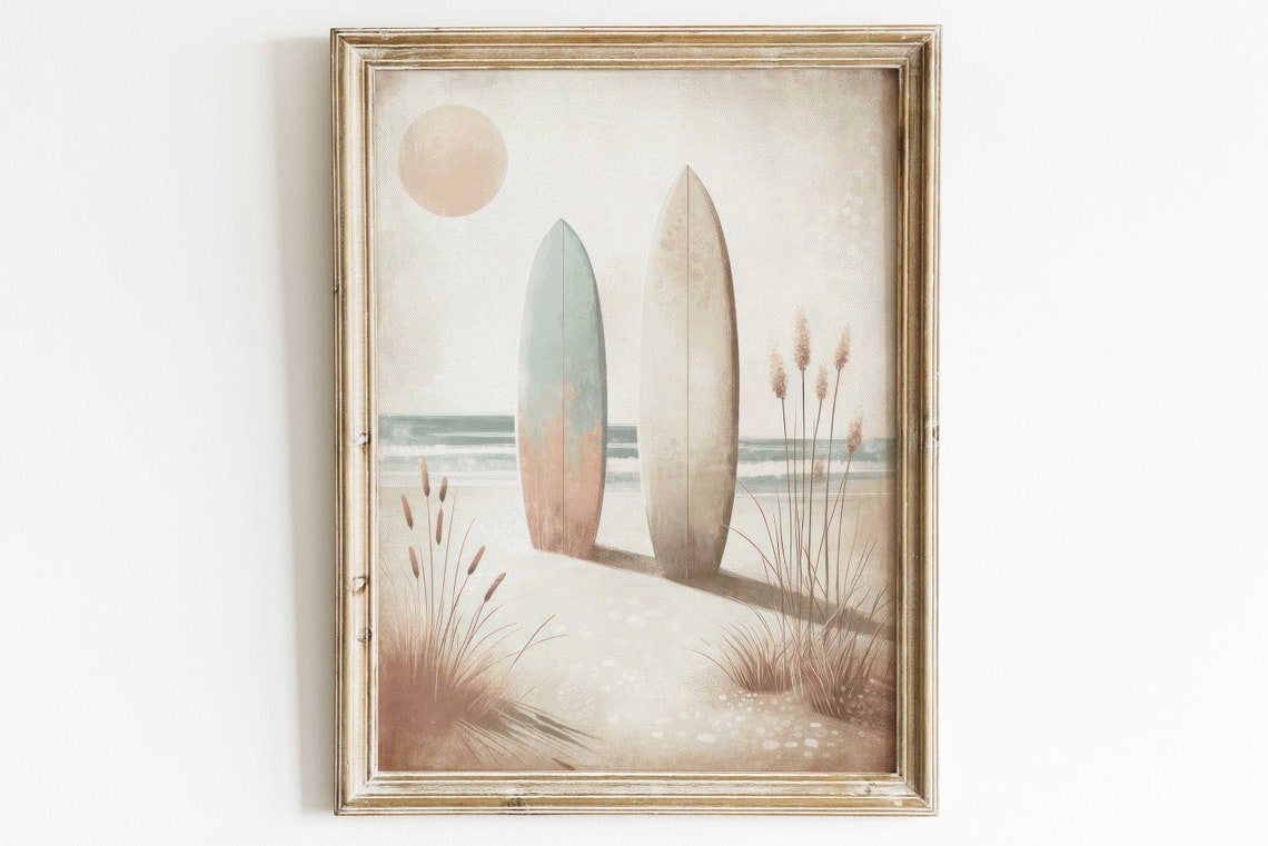 Two Surfboards on the Beach Serene Ocean Waves Surfing Poster