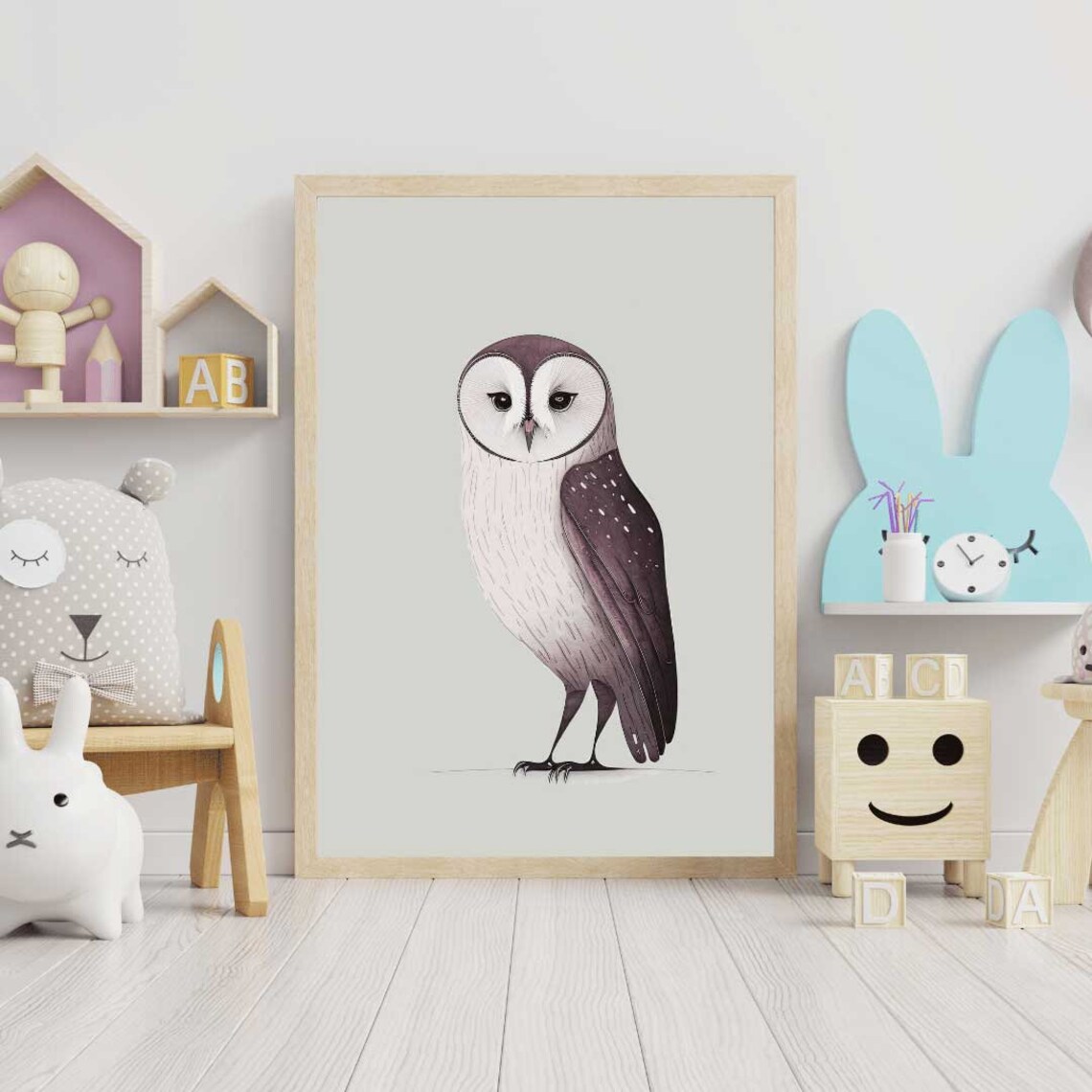 Barn Owl Minimalist Watercolor Nursery Animal Baby Room Poster - Image 2