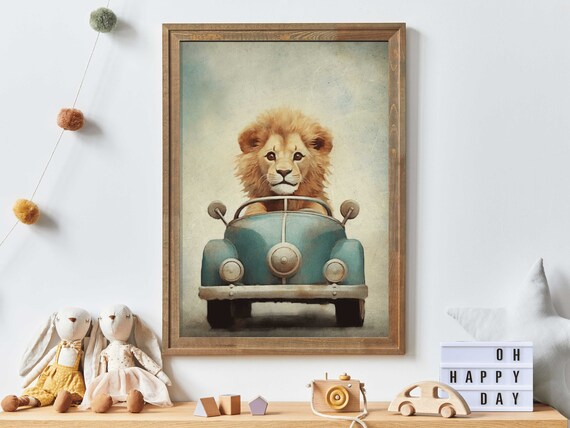 Roaring Roads Vintage Lions Drive Art Print