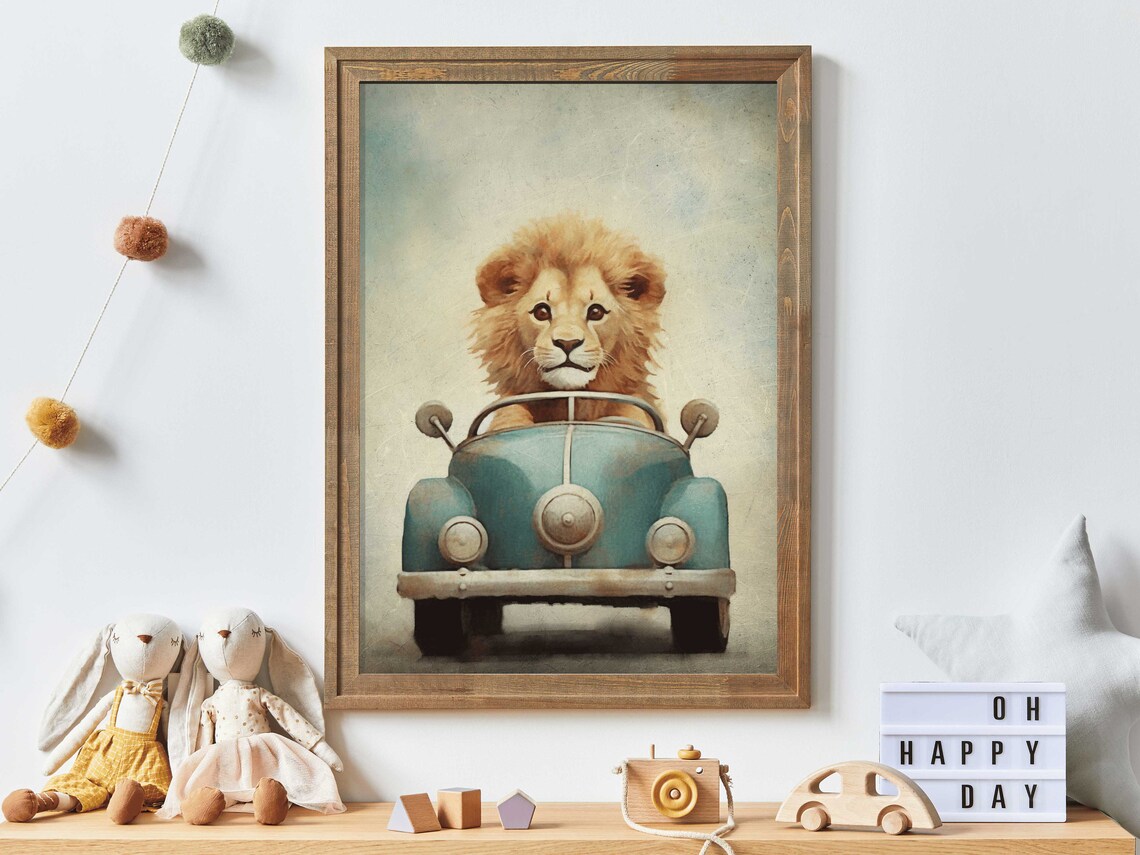 Roaring Roads Vintage Lions Drive Art Print