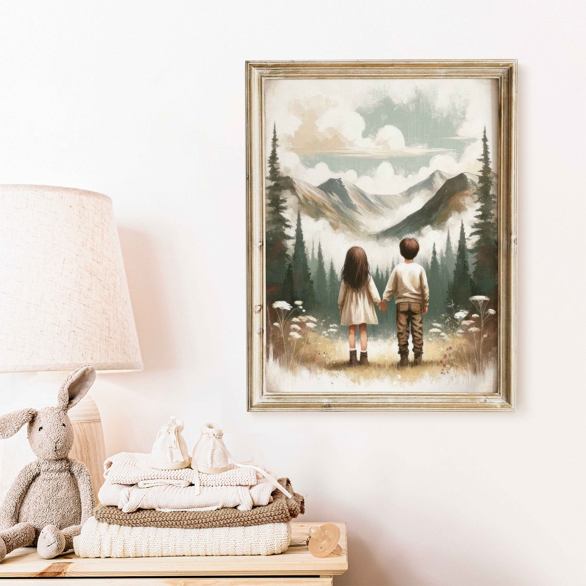 Brother and Sister Holding Hands Mountain View Nursery Art Print - Image 2