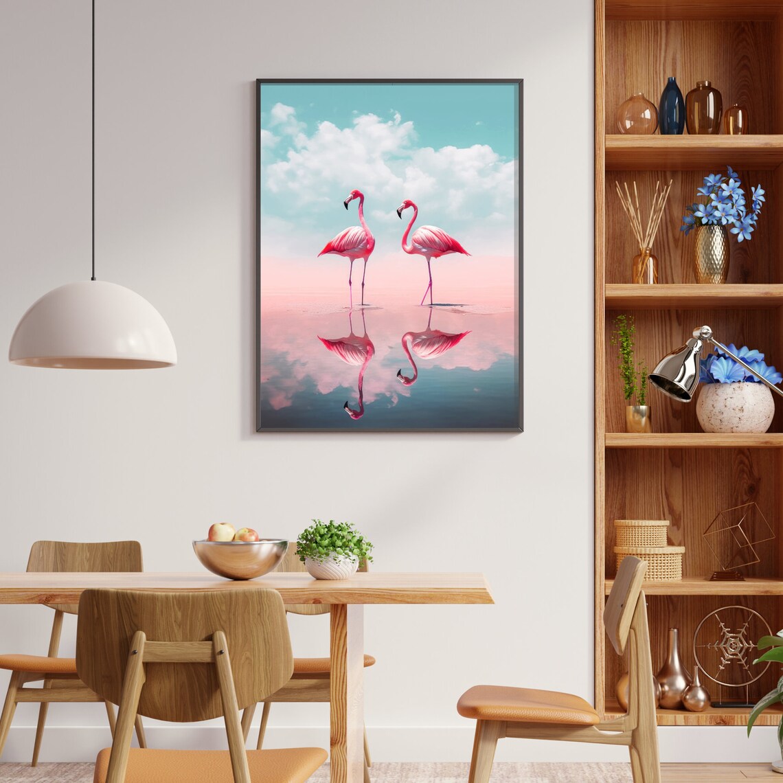 Minimalist Flamingos At Waters Edge Art Print - Image 2