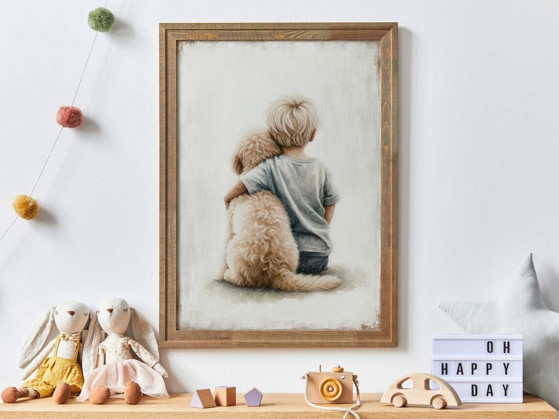 Goldendoodle Nursery Decor Boy Dog Art Print