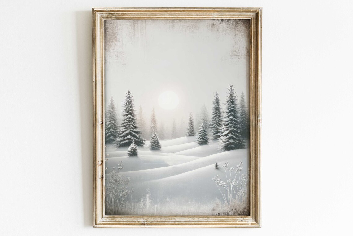 Winter Landscape Painting Fir Tree Art Print