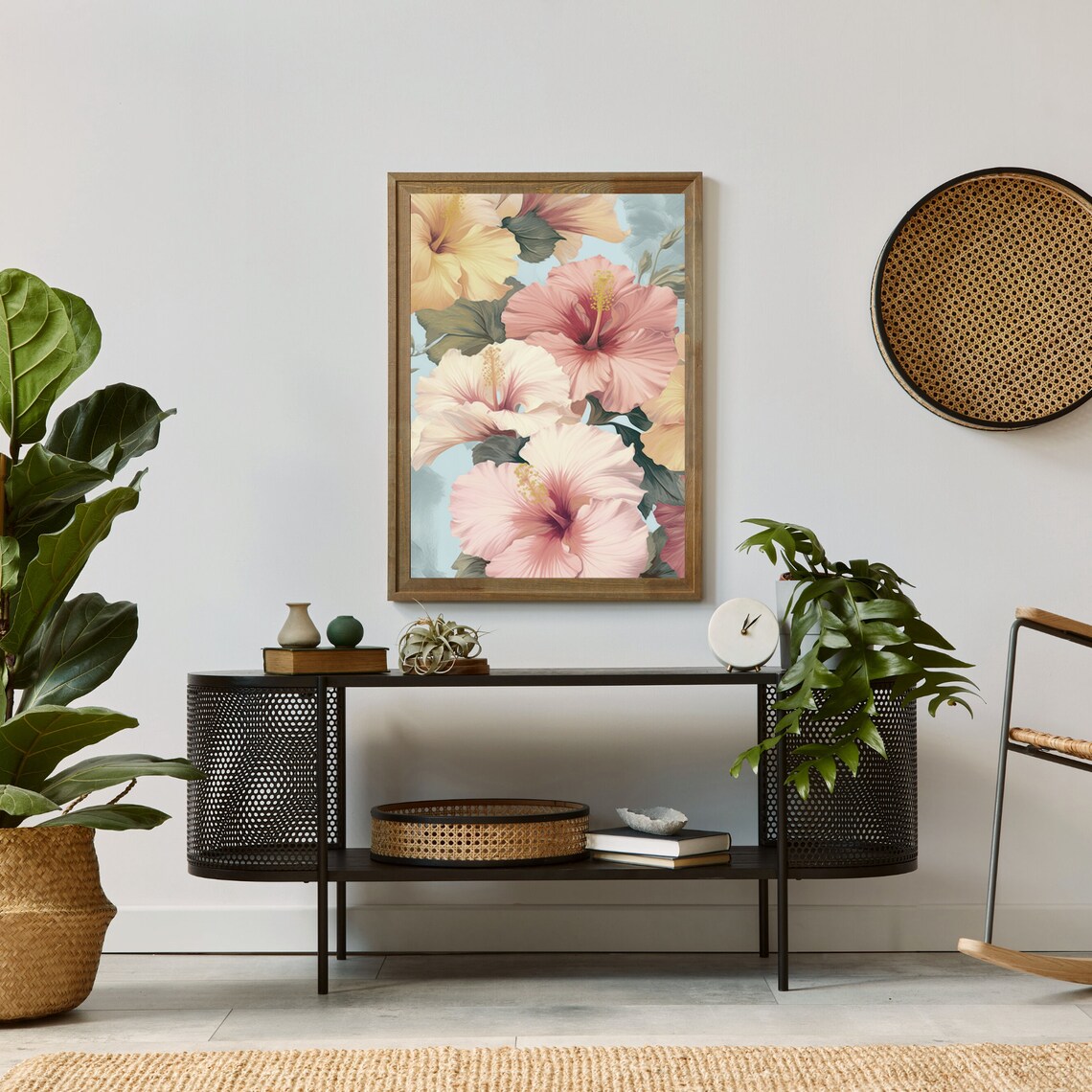 Pastel Pink Hibiscus Flower Poster Large Tropical Botanical Bloom Art - Image 2