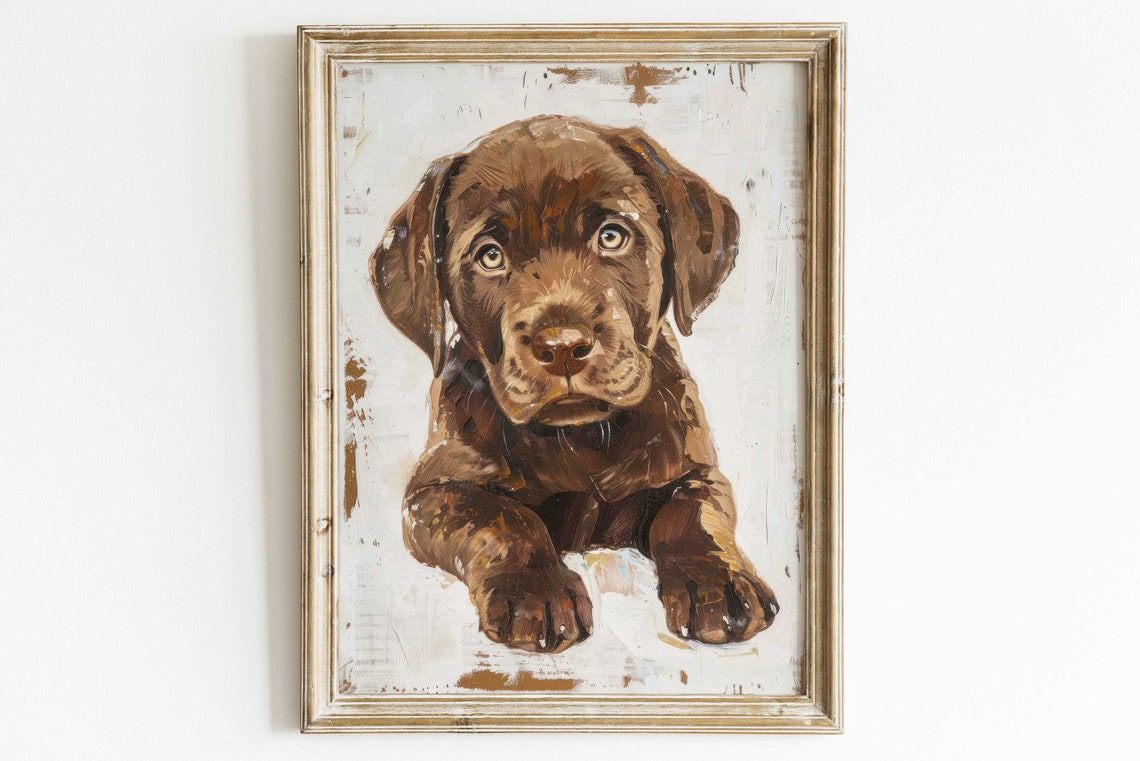 Chocolate Labrador Puppy Portrait Painterly Vintage Dog Art Poster - Image 2
