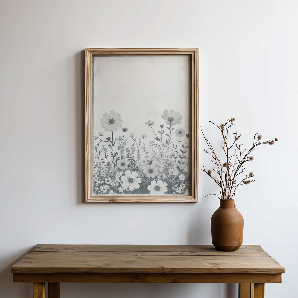 Gray Wildflower Meadow Botanical Minimalist Floral Art Poster - Image 2