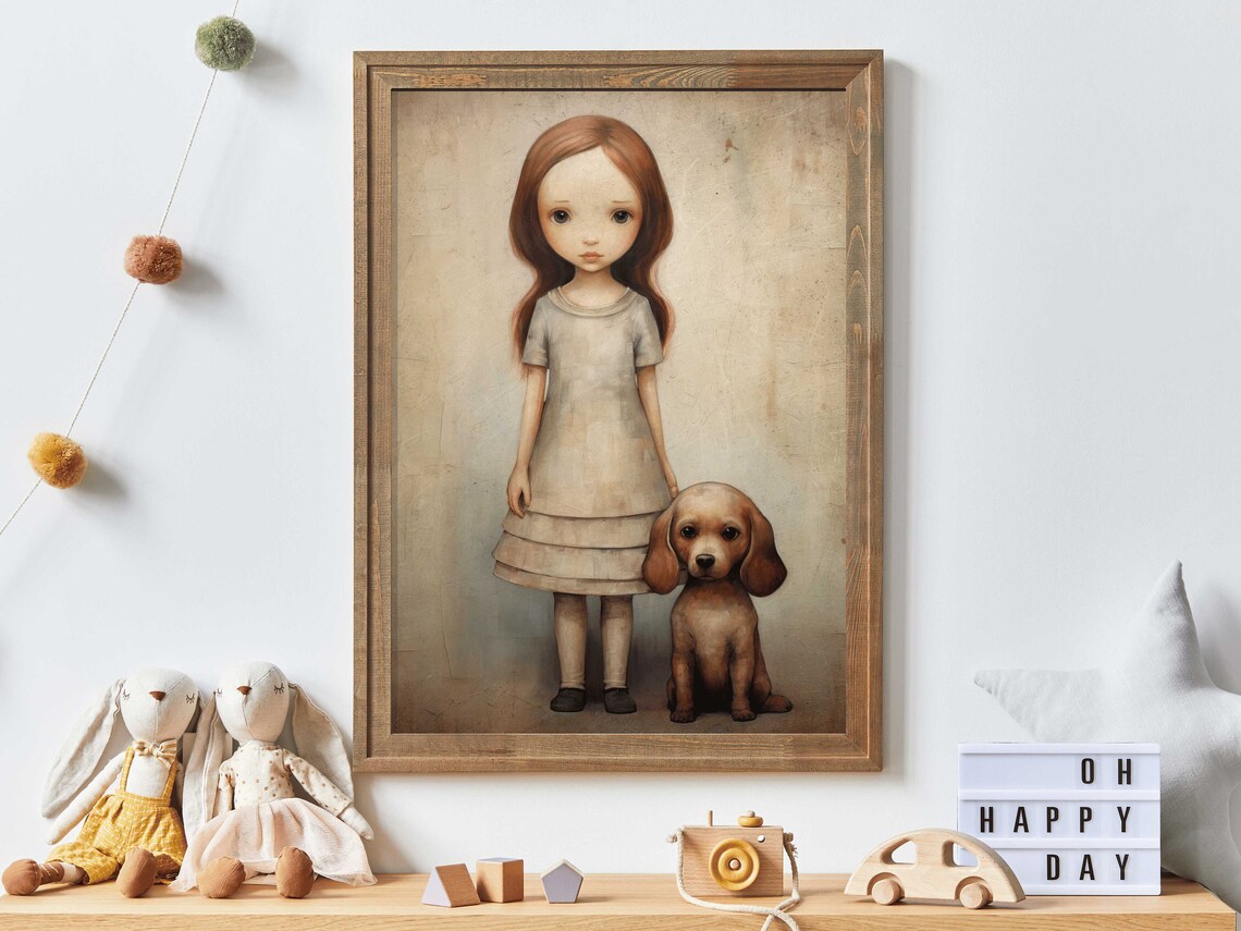 Girly Wall Art Girl And Dog Print Puppy Nursery Wall Decor Unique Vintage Girls Room Decor Animal Nursery Wall Art