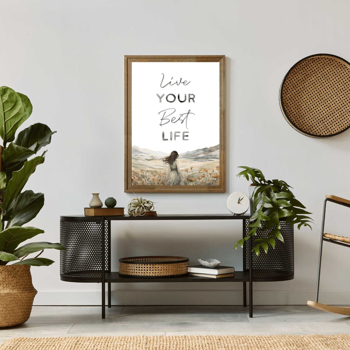 Live Your Best Life Quote Art With Woman In Golden Poppy Field Poster - Image 2