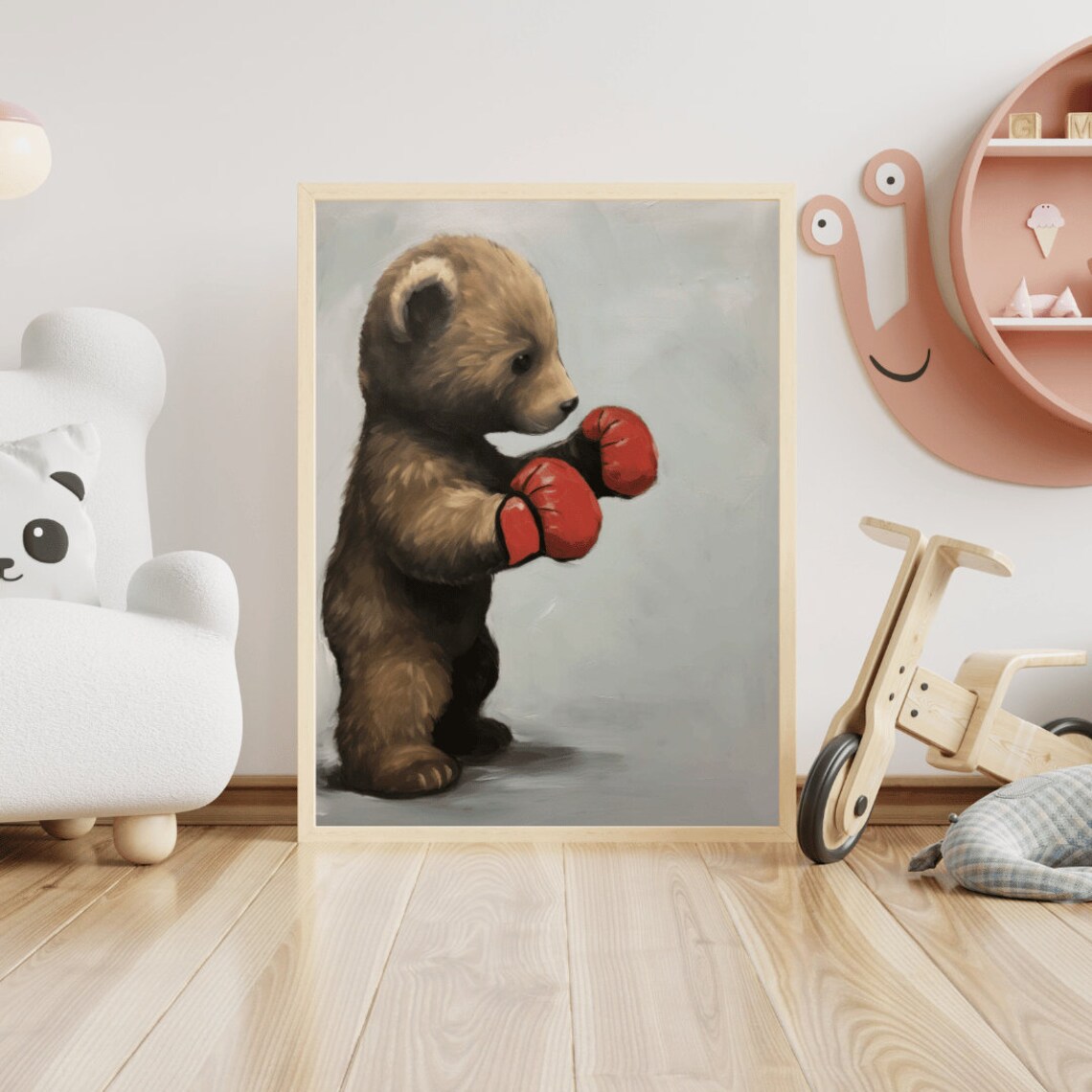 Adorable Bear Cub Wearing Bright Red Boxing Gloves Funny Animal Poster - Image 2