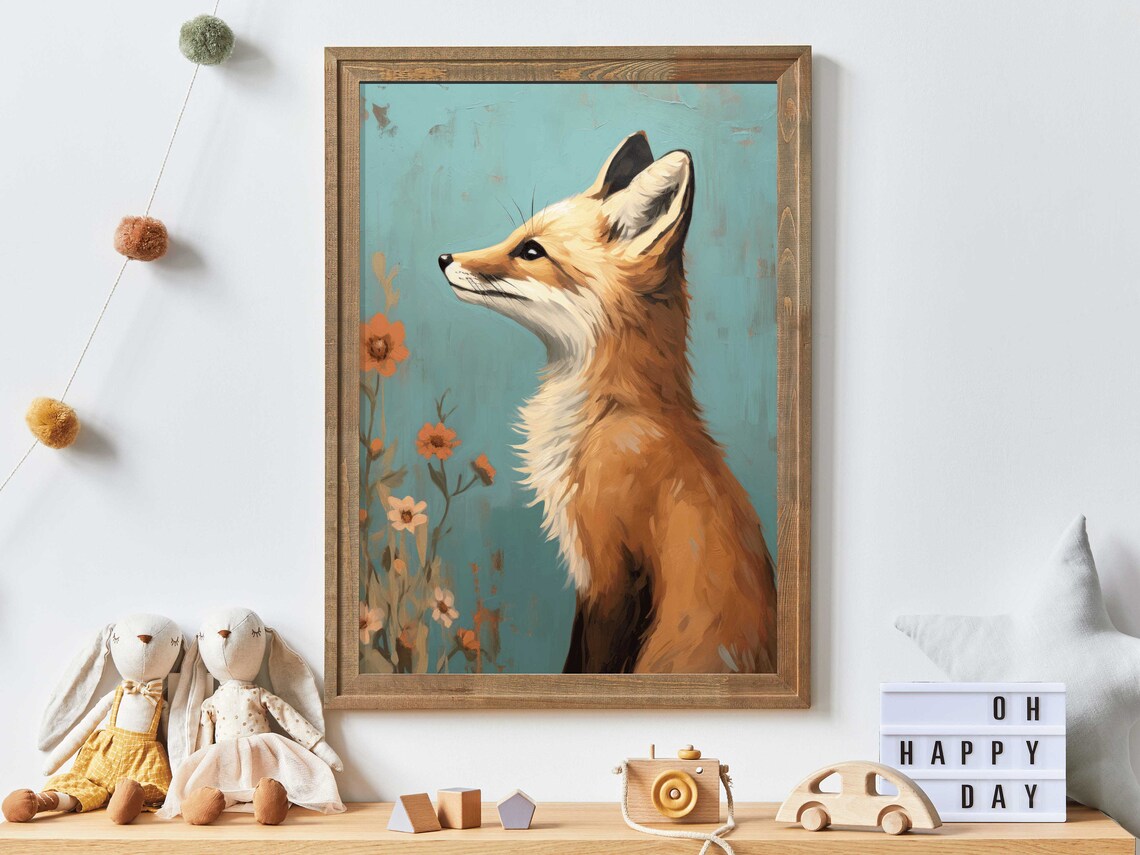 Fox Nursery Decor Cute Animal Print, Vintage Nursery Art
