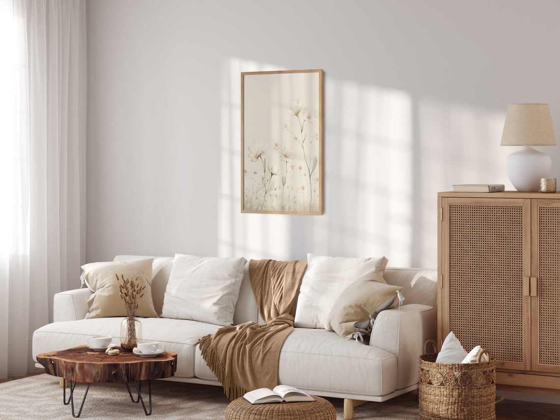 Cream Wildflowers on Sage Minimalist Botanical Nursery Wall Poster - Image 2
