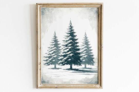 Three Snow-Covered Fir Trees in a Soft Winter Landscape Poster