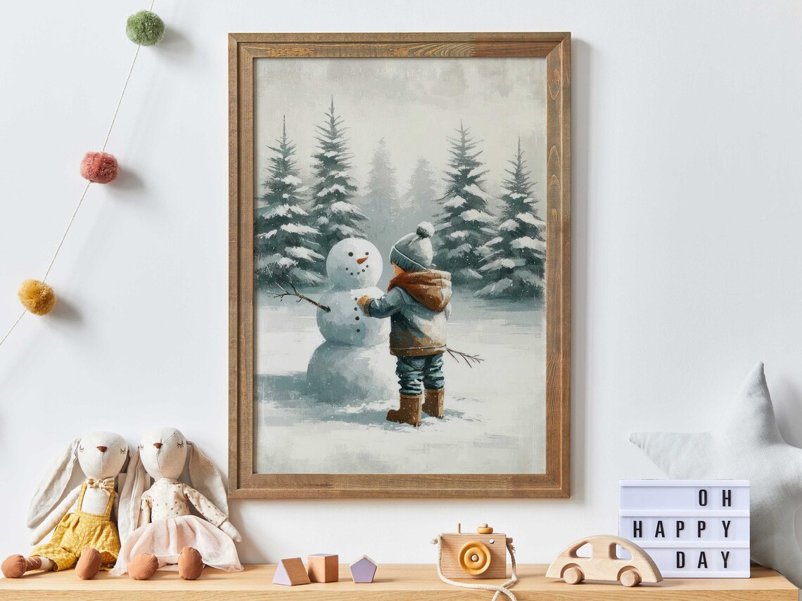 Snowman Print, Boys Room Winter Nursery Art