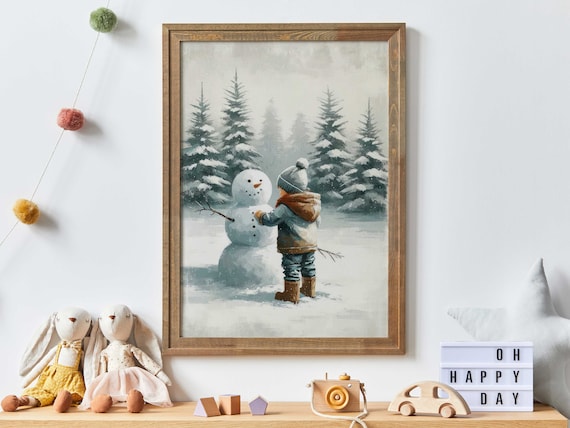 Snowman Print, Boys Room Winter Nursery Art