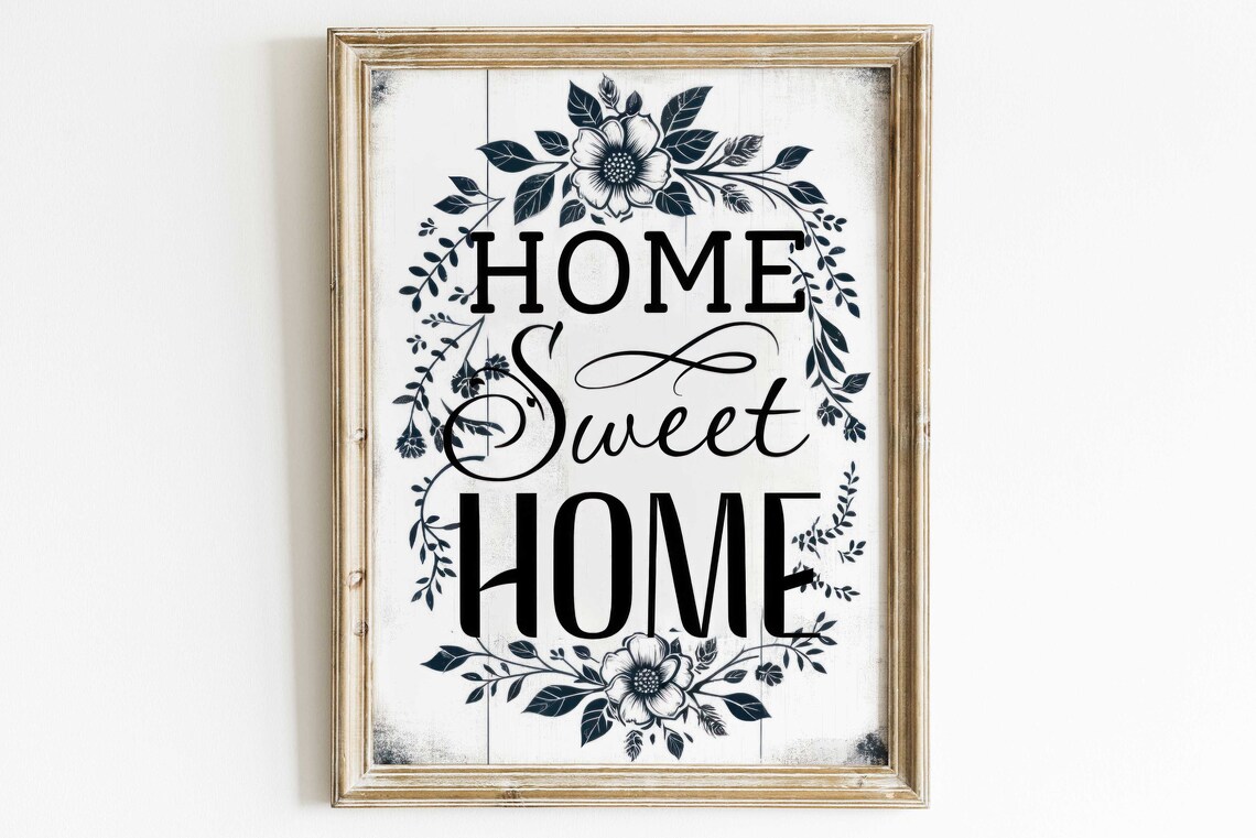 Classic Home Sweet Home Quote with Vintage Florals Farmhouse Poster