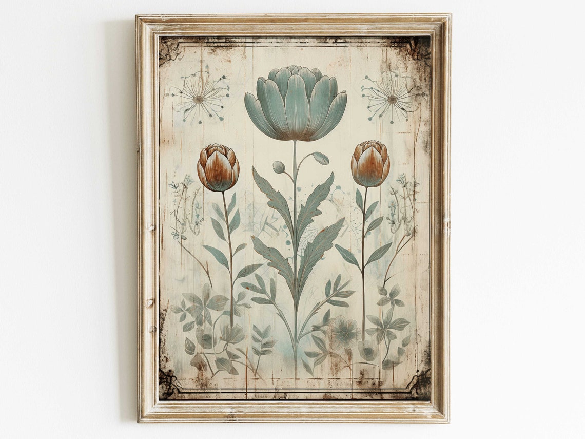 Vintage Botanical Tulip Study on Aged Paper Cream Art Poster
