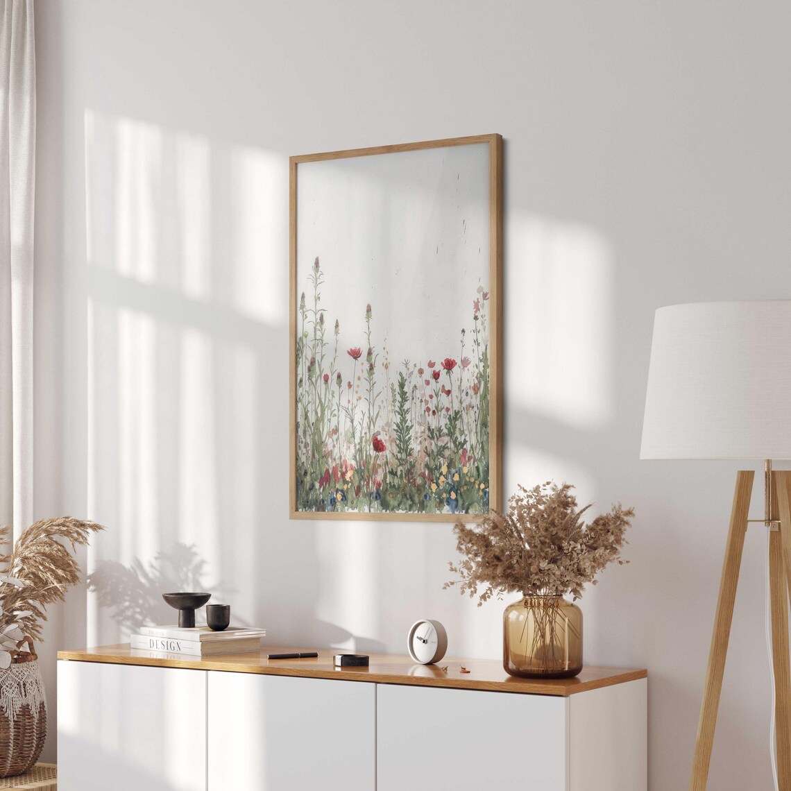 Red Wildflower Field Poster Tall Blooms Minimalist Watercolor Floral - Image 2