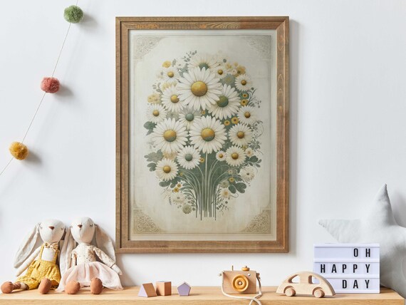White Daisy Bouquet Vintage Botanical Floral Garden Home Poster