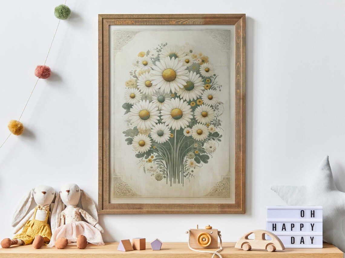 White Daisy Bouquet Vintage Botanical Floral Garden Home Poster