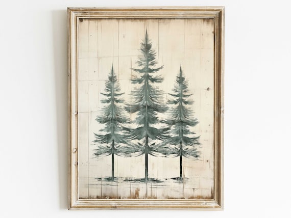 Three Tall Fir Trees on Cream Minimalist Winter Forest Art Poster