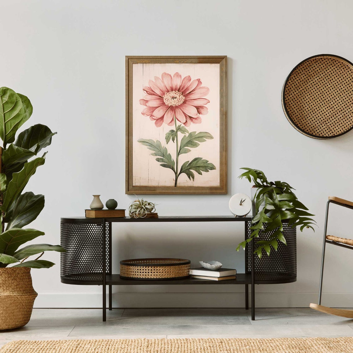 Blush Pink Daisy Flower Vintage Rustic Botanical Flower Poster - Image 2