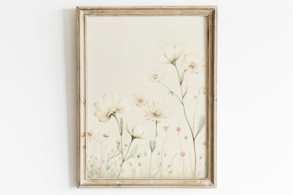 Cream Wildflowers on Sage Minimalist Botanical Nursery Wall Poster