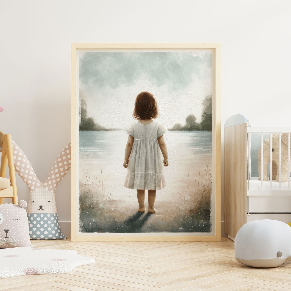 Little Girl by the Lake at Sunset Beach Nursery Adventure Poster - Image 2