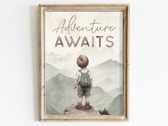 Adventure Awaits Boy Nursery Quote Art Print