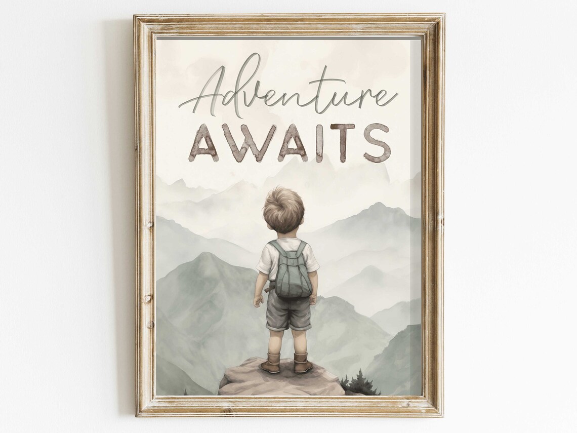 Adventure Awaits Boy Nursery Quote Art Print