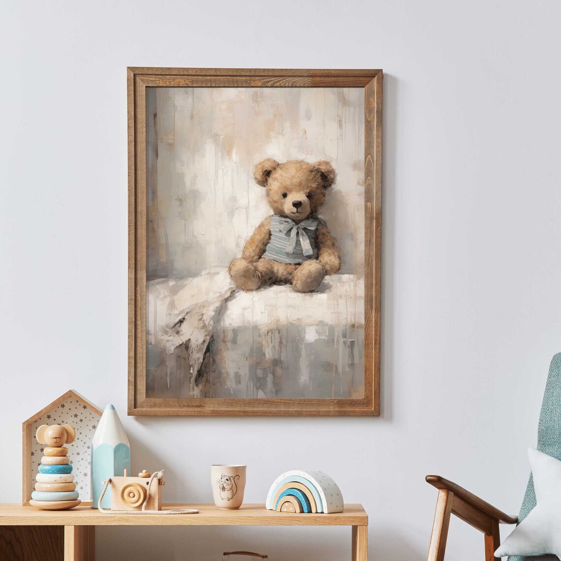 Rustic Vintage Teddy Bear Nursery Decor Art Print - Image 3