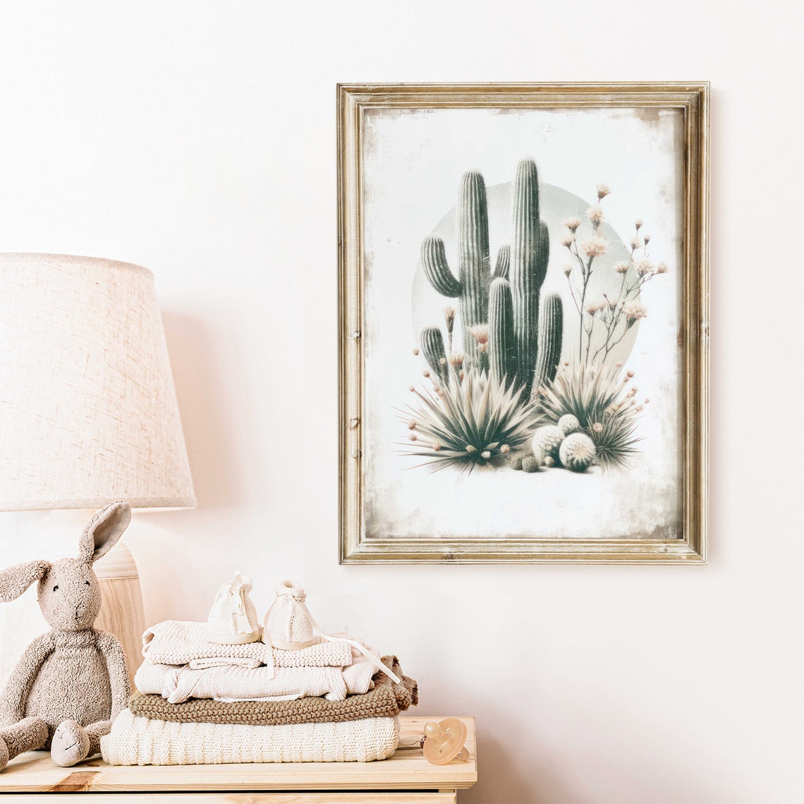 Saguaro Cactus and Desert Wildflowers Boho Vintage Wall Art for Home - Image 2