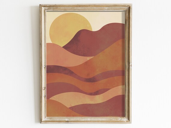 Boho Wall Art Mountain Wall Art Sun Rising Art Sunrise Print Bohemian Minimalist Decor Minimalist Artwork
