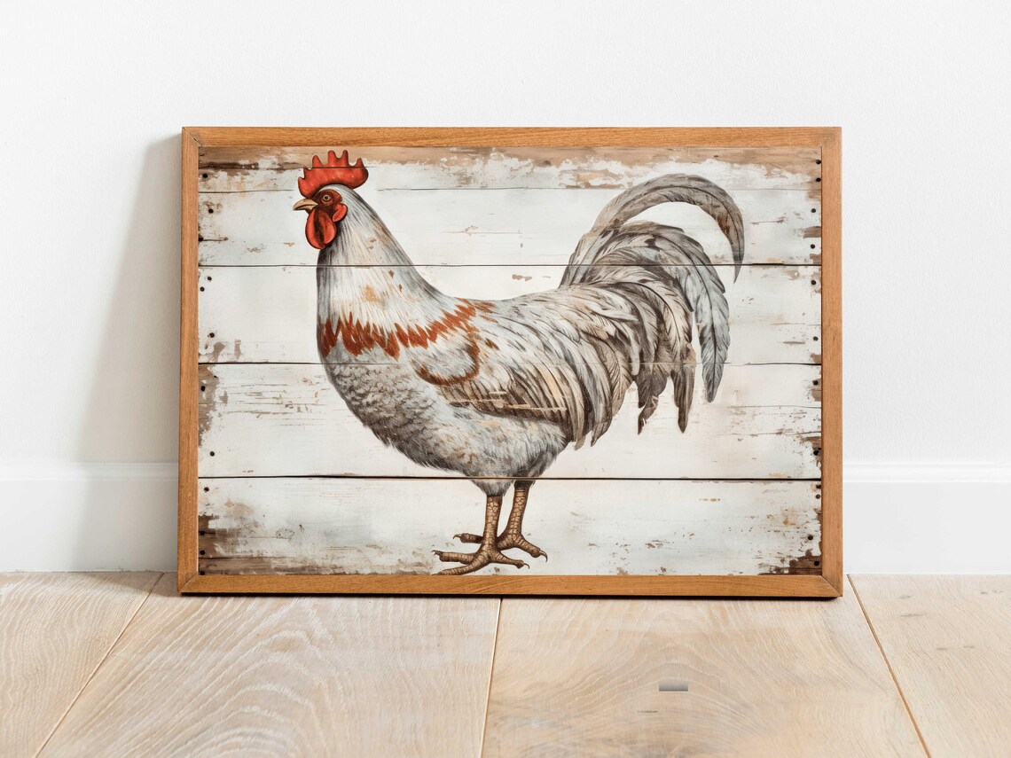 Vintage Rooster Art Print, Rustic Farmhouse Decor