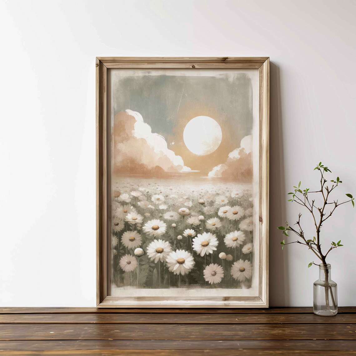 Sunrise Over Endless Daisy Field Soft Cloud Watercolor Poster - Image 2