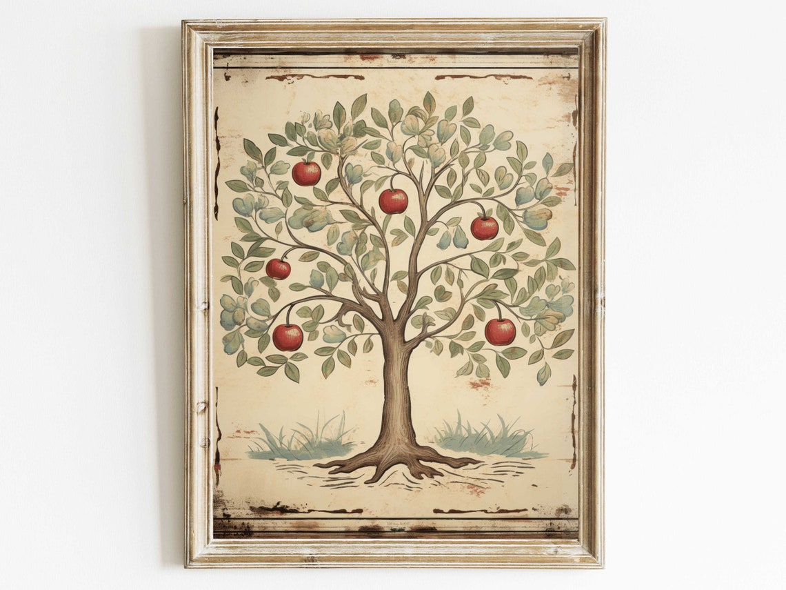 Apple Tree Print Abstract Tree Art Vintage Tree Print Apple Wall Art Rustic Home Decor Rustic Tree Art Wall Decor
