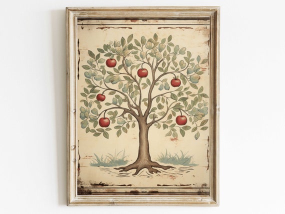 Apple Tree Print Abstract Tree Art Vintage Tree Print Apple Wall Art Rustic Home Decor Rustic Tree Art Wall Decor