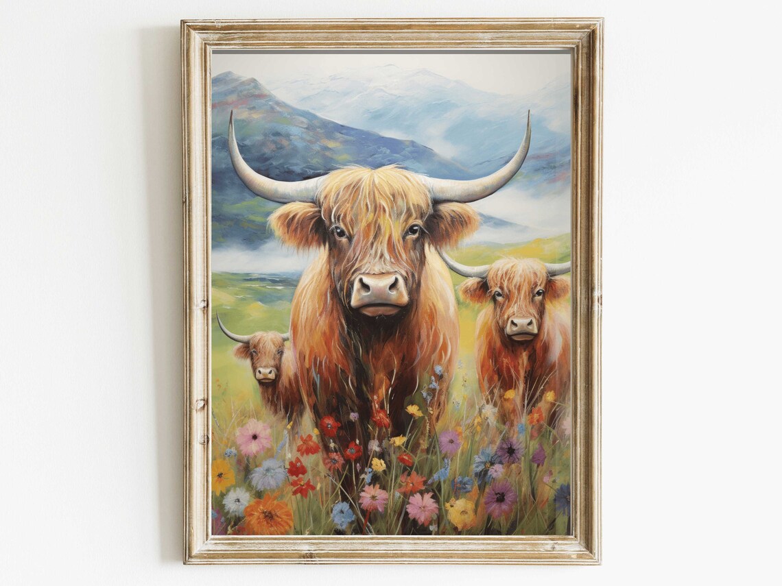 Highland Cow Country Style Art Print, Farmhouse