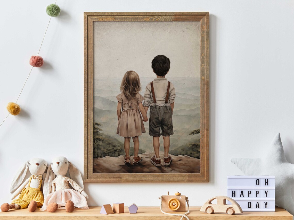 Sibling Print Brother Sister Room Decor Nature Wall Art Kids Boy And Girl Painting Adventure Nursery Outdoors Kids Wall Art