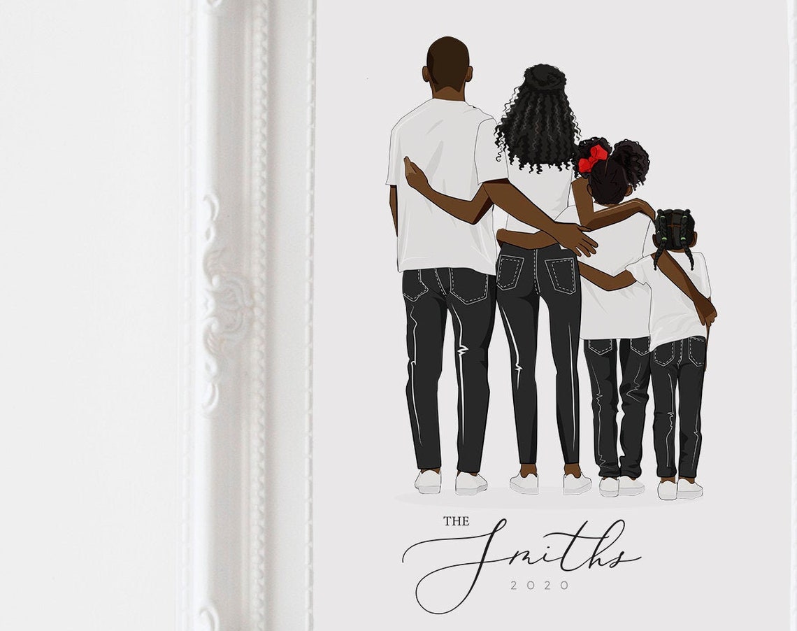 Family Portrait Family Illustration Mother And Daughter Son Drawing Family Hand Drawing Mothers Day Unique Gift