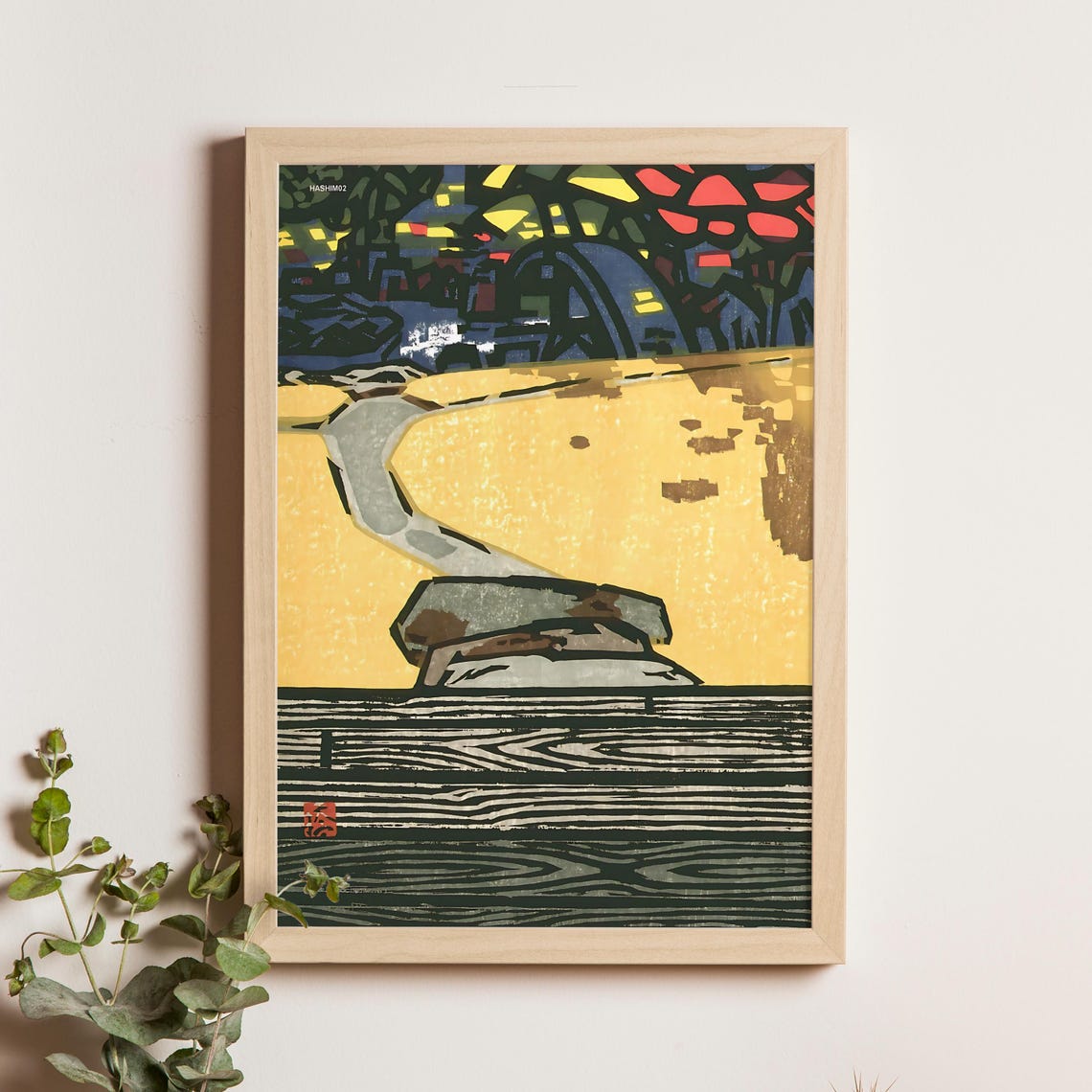 Hashimoto Okiie Golden River Through Dark Woods Modern Poster Art