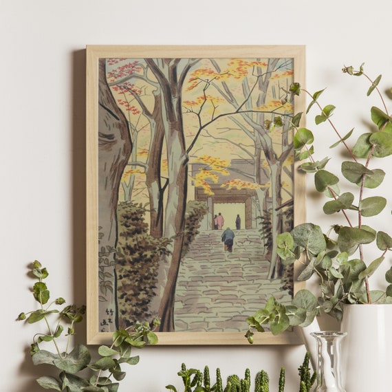 Autumn Trees Shinto Shrine Ukiyo-E Art Print