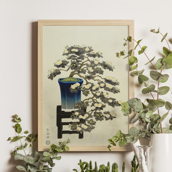 Bonsai Chrysanthemum Ito Nisaburo Art Print 1950s Ukiyoe Japanese Floral Poster Botanical Wall Vintage Flower Illustration