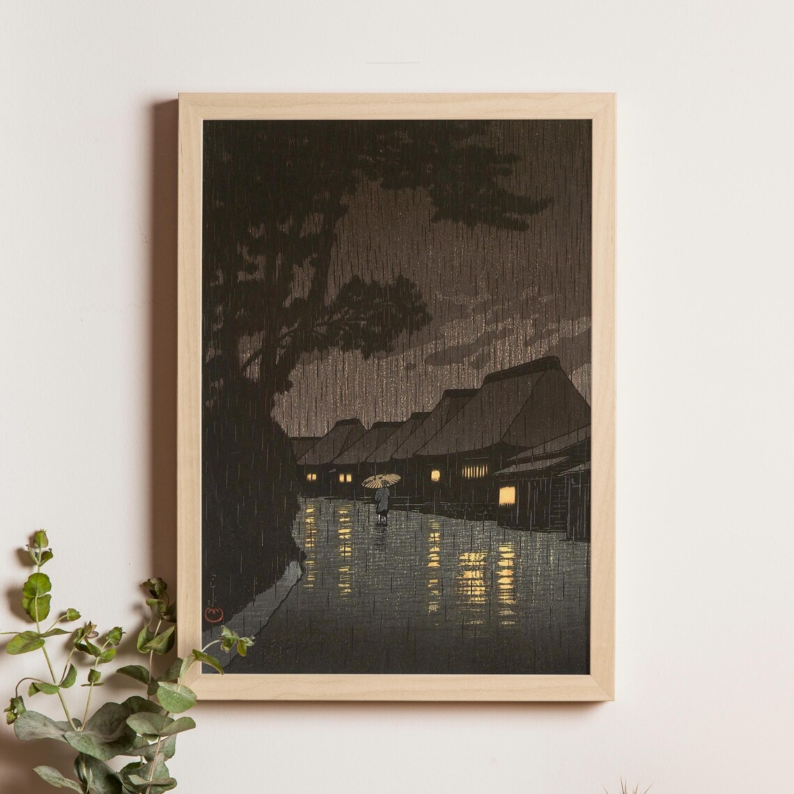 Kawase Hasui Rain at Maekawa 1930s Tokaido Night Storm Art Poster
