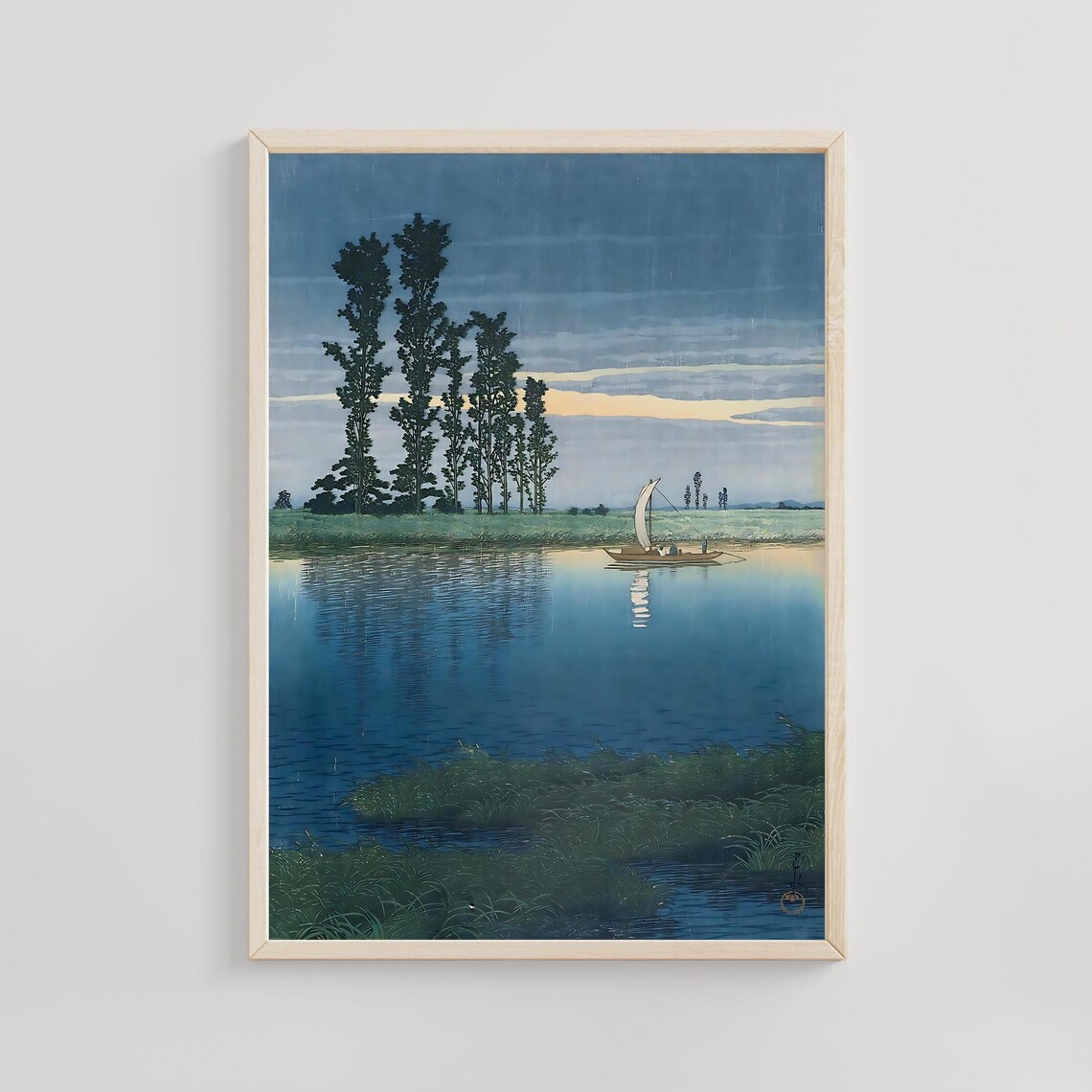 Dusk At Ushibori Kawase Hasui 1931 Twilight Landscape Woodblock From Japan Shinhanga Print Of Boats And Evening Stillness