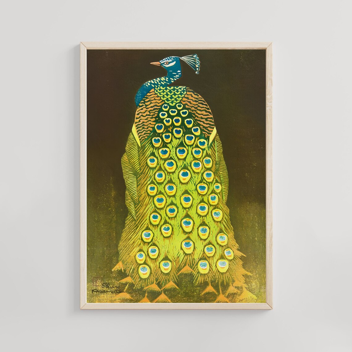 Shiro Kasamatsu Golden Peacock Tail From Behind Japanese Poster