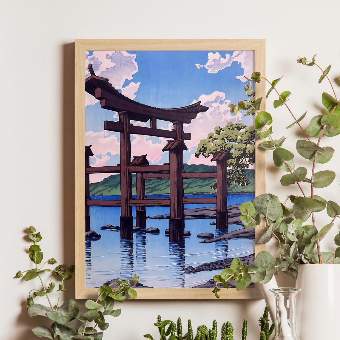 Itsukushima Floating Torii Gate Standing in the Blue Sea Print