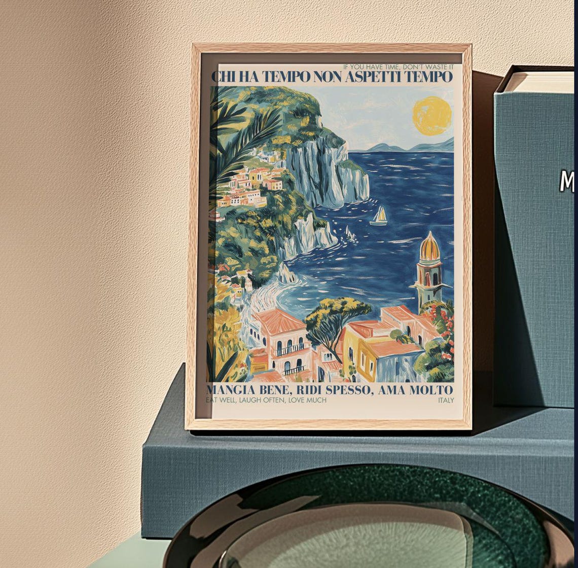 Retro Italian Travel Lover Quote, Amalfi Coast Kitchen Decor
