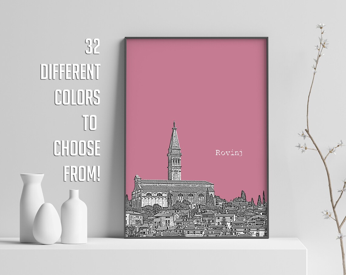 Rovinj Croatia Church Tower Color Block Poster With Custom Sky Color