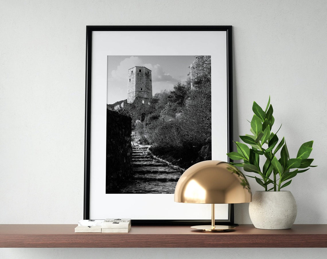 Medieval Stone Tower Black and White Fine Art Photography Poster - Image 4